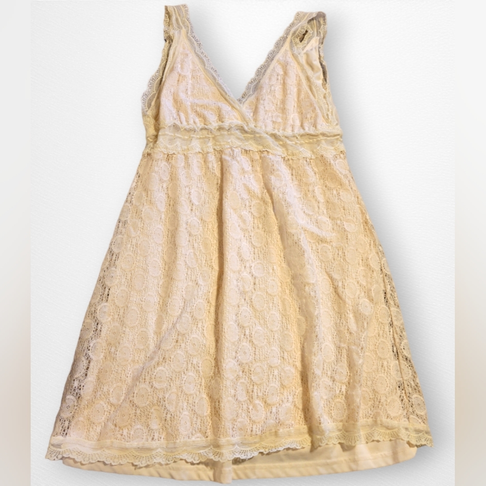 Pinky Lace Cream Double V-neck Dress Women’s Large